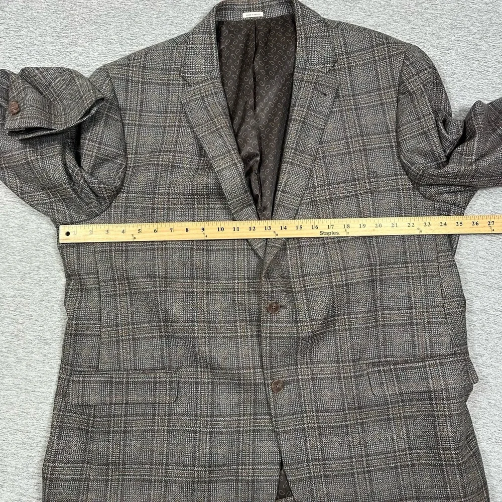 Joseph Abboud Blazer Mens 50R Gray Brown Plaid Wool Lanificio di Pray Jacket
